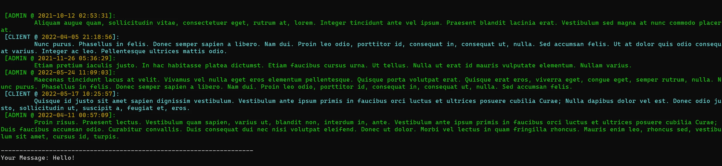 LemonBee message thread between administrator and client, with placeholder text